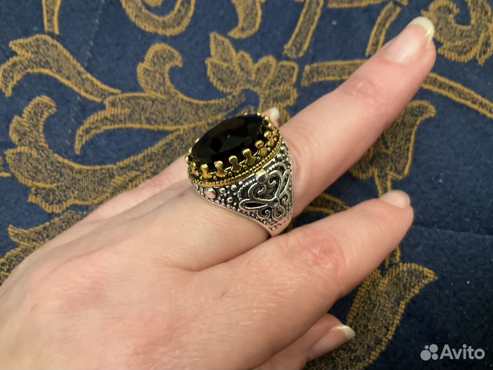Перстень с чёрным камнем дубайское серебро 3 + 1