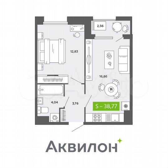 1-к. квартира, 38,8 м², 13/16 эт.