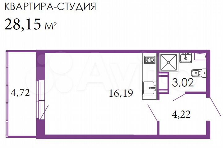 Квартира-студия, 28,2 м², 7/13 эт.