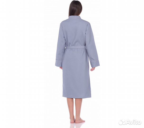 Халат вафельный Home One с кантом серый 58