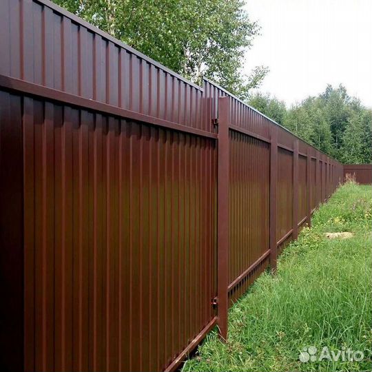 Монтаж забора Профлист Сетка 3Д Деревянный Сетка