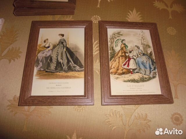 4 панно 12х17 Париж мода 19 век