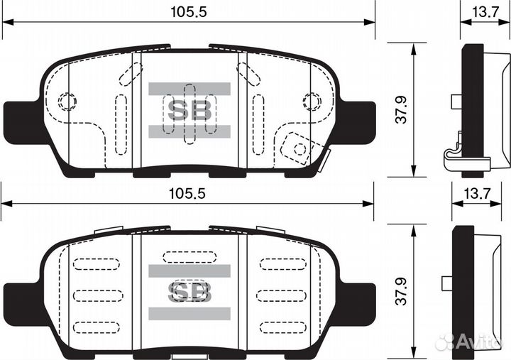 Колодки тормозные задние 105*38 nissan Juke (F15) 10, Murano (Z51) 07-14, Qashqai (J10) 07-13, Teana