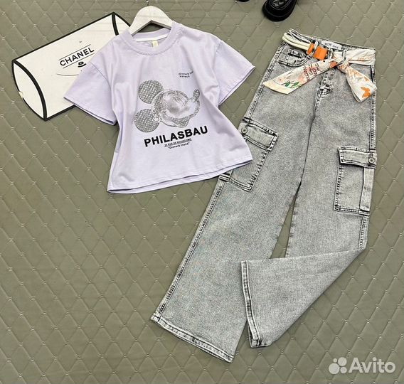 Комплект, джинсы и футболка, 134-158