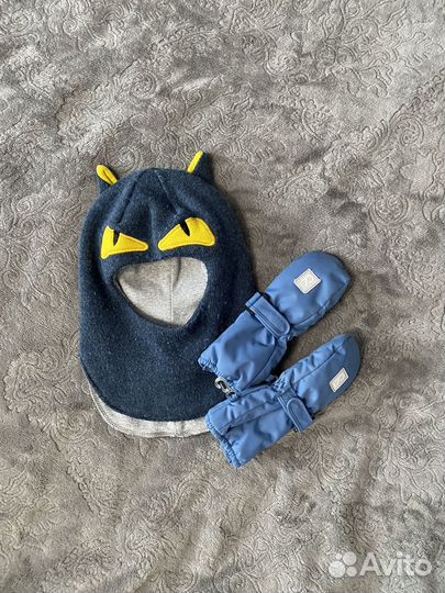 Шапка шлем для мальчика, р.48-50, варежки reima