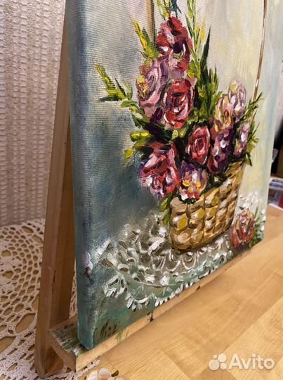 Картина маслом «Розы в корзине», холст 30*40