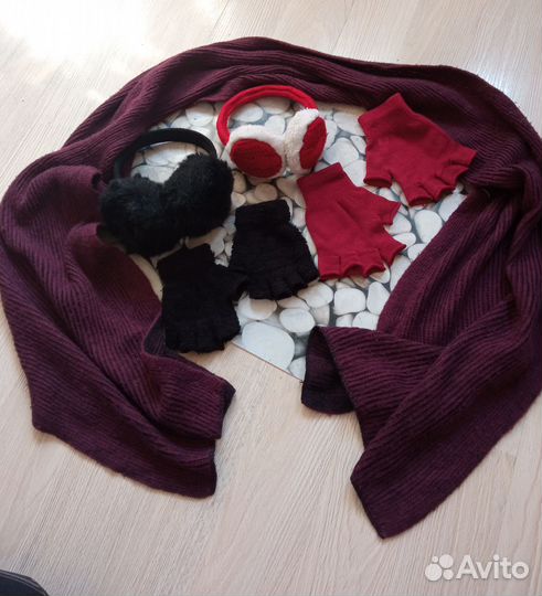 Митенки, шарфы, шляпка, меховые наушники