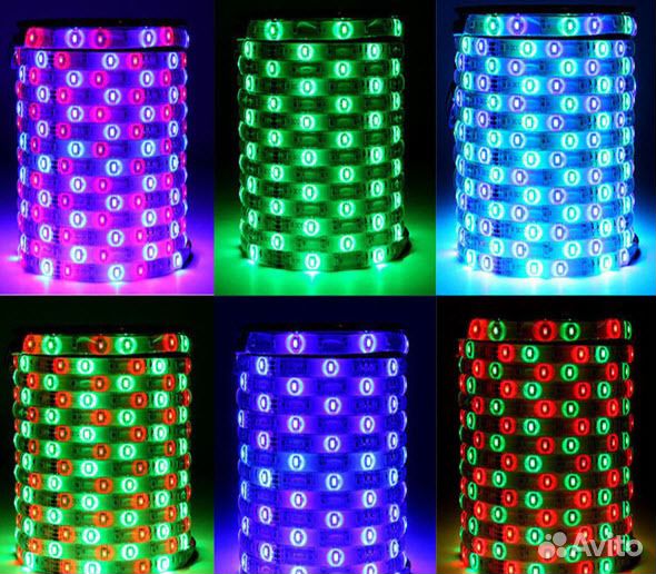 Светодиодная лента 2 вида RGB на 12 В + пульт, 5м