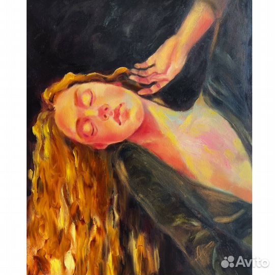 Картина маслом оригинальная темный фон девушка