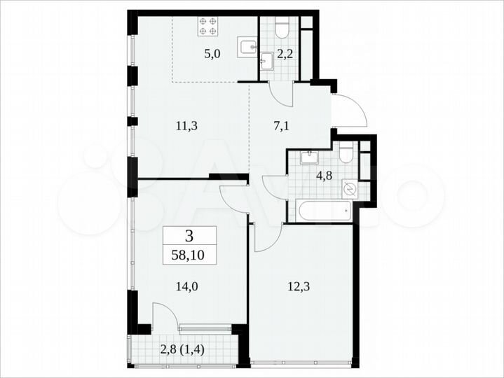 3-к. квартира, 58,1 м², 27/30 эт.