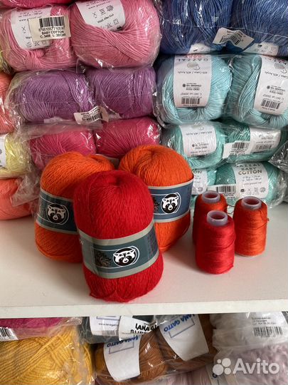 Нитки пряжа пух норки набор (красный/морковный)