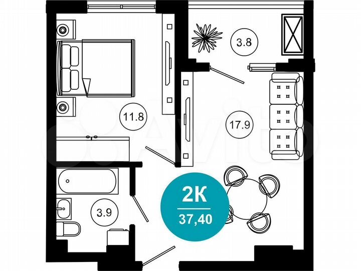 2-к. апартаменты, 35,8 м², 2/10 эт.