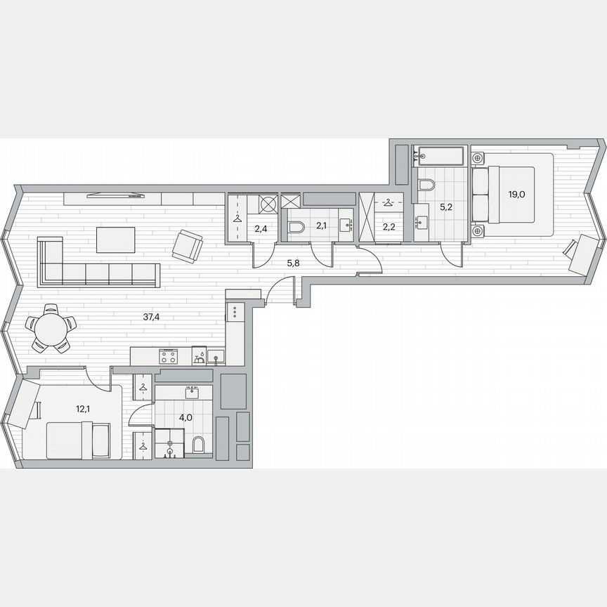 2-к. квартира, 89,8 м², 4/16 эт.