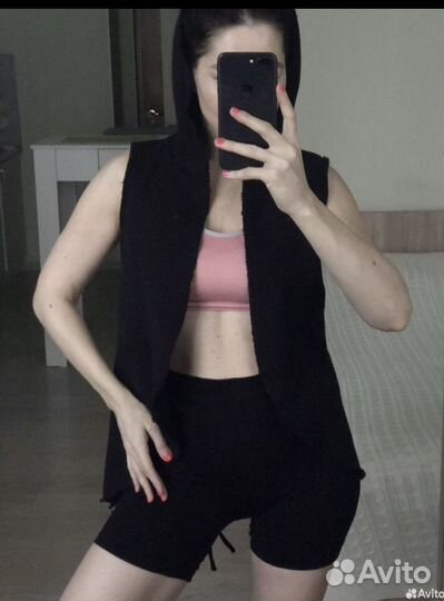 Жилет гранж с капюшоном необработанные края 42