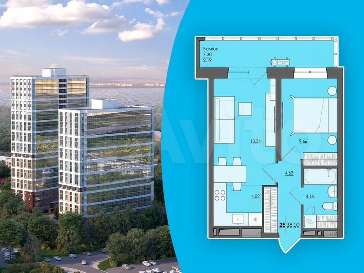 2-к. квартира, 38 м², 19/25 эт.