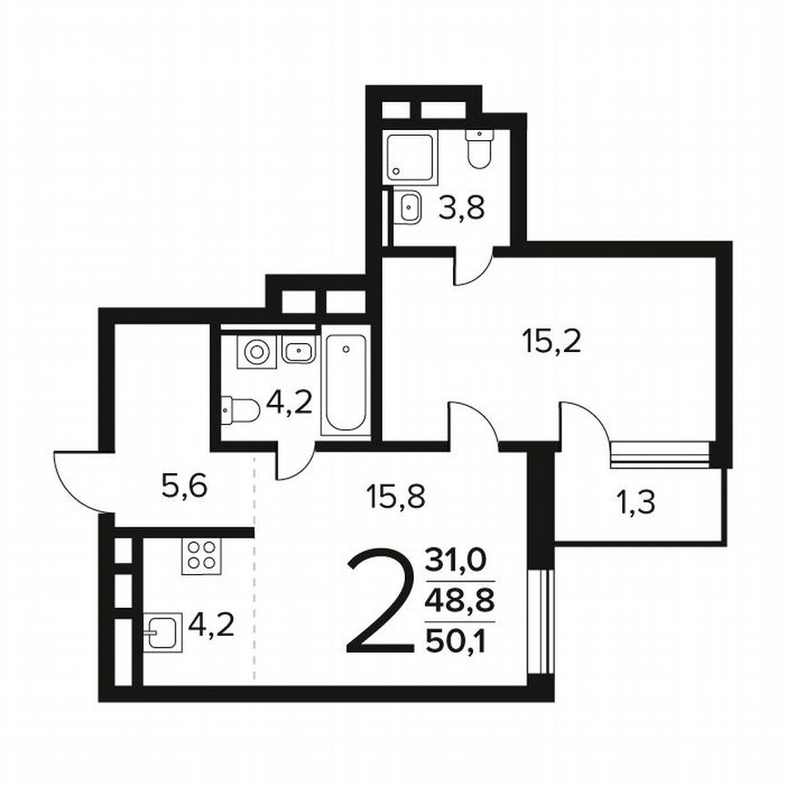 2-к. квартира, 50,1 м², 6/11 эт.