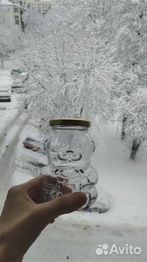 Банка стеклянная в виде медведя для мëда