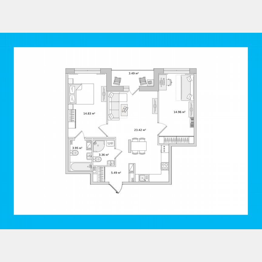 2-к. квартира, 69,5 м², 2/16 эт.