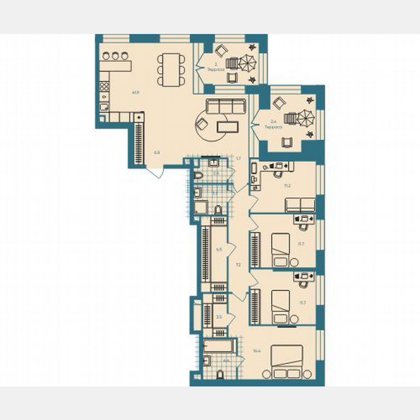 4-к. квартира, 133,3 м², 32/33 эт.