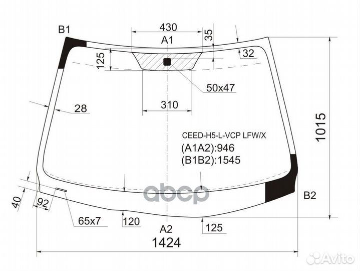 Стекло лобовое KIA ceed 5D 06-10 ceed-H5-L-VCP