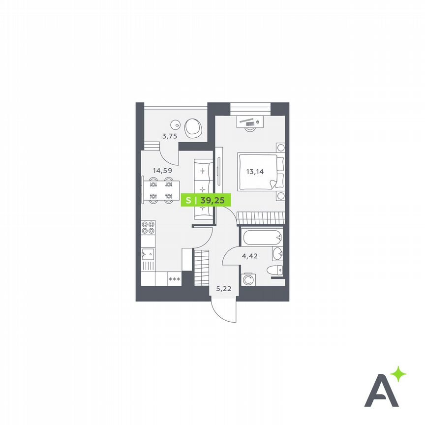 1-к. квартира, 39,3 м², 1/12 эт.