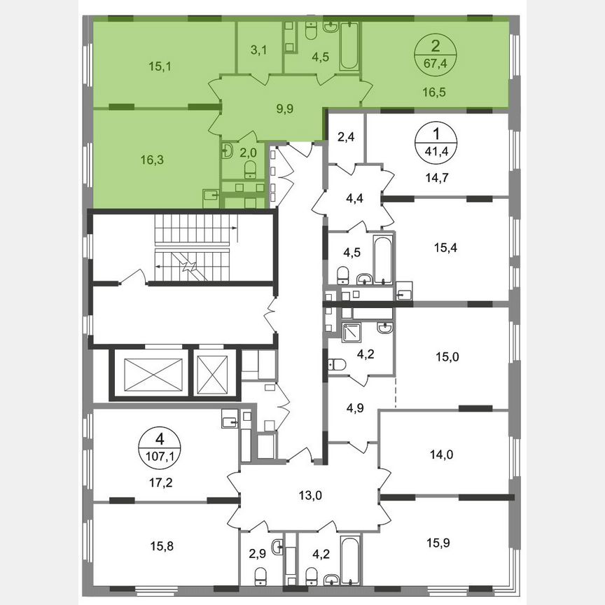 2-к. квартира, 67,4 м², 15/17 эт.
