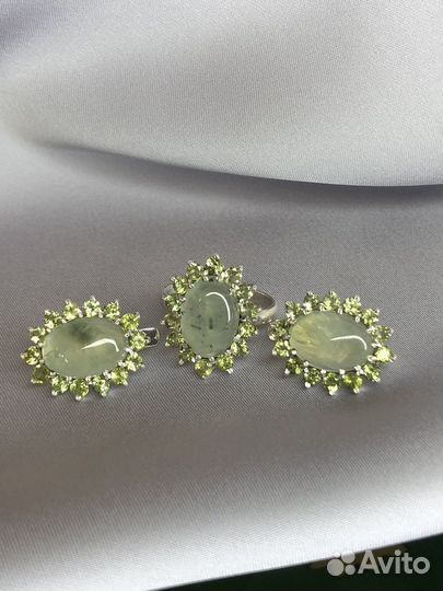 Хризолит,Пренит,комплект,кольцо 19 р