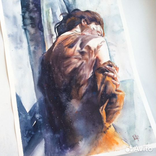 Картина акварелью с девушкой 
