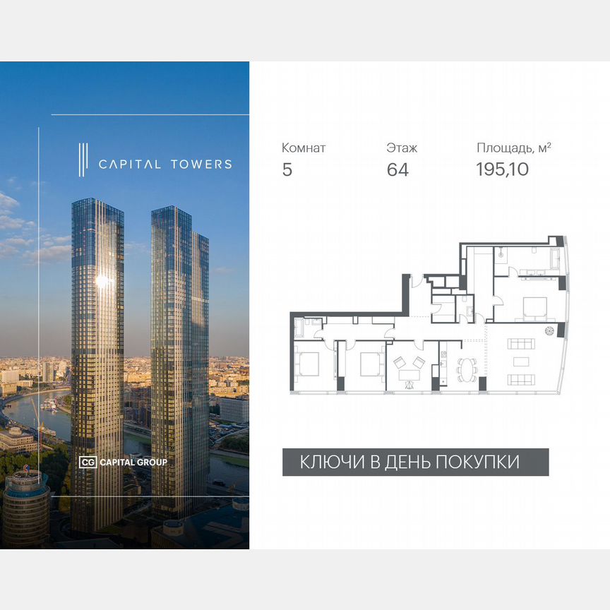 5-к. квартира, 195,1 м², 64/67 эт.