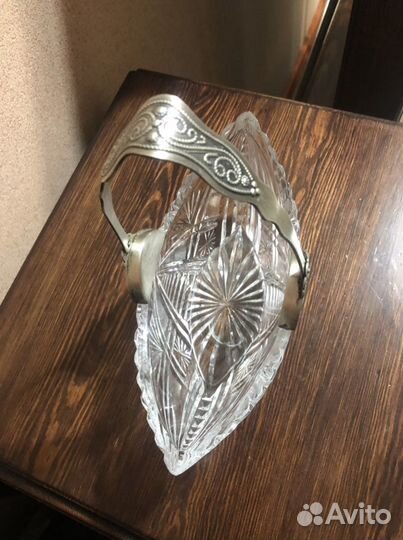 Ваза конфетница ладья хрусталь мельхиор