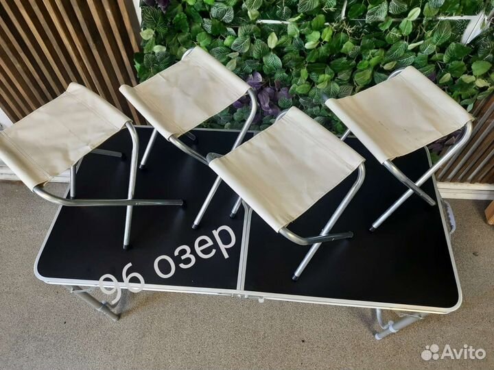 Стол складной чёрный 120 см с табуретами