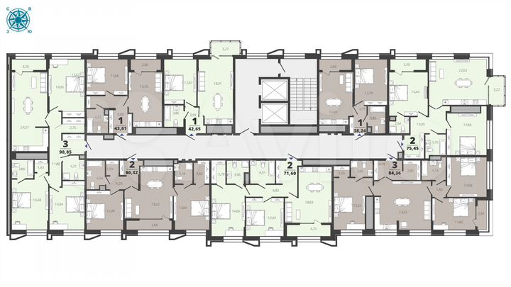 2-к. квартира, 66,3 м², 12/19 эт.