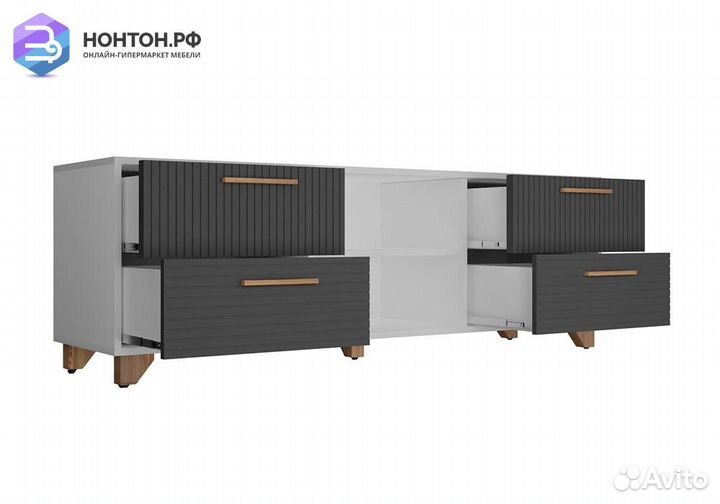 Тв-тумба с нишей Копенгаген белая / серый графит