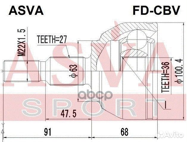 Шрус нар ford kuga 08- 36x63x27 FD-CBV asva