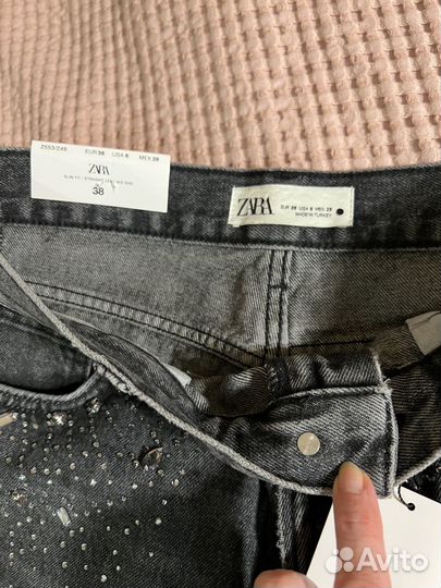 Новые джинсы zara со стразами 38 размер