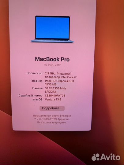 Apple MacBook Pro 15 2017 16gb 512ssd
