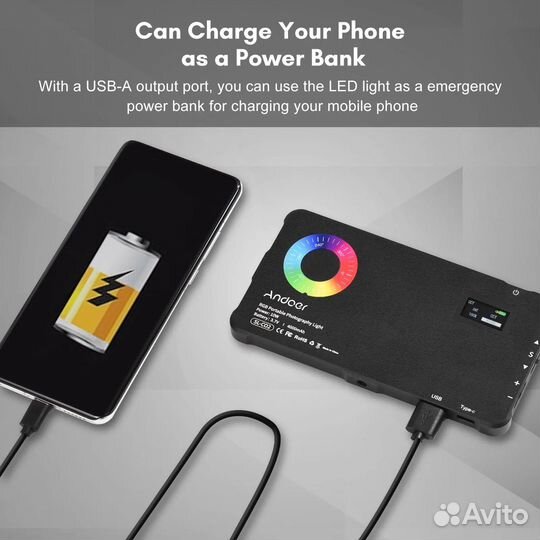 Видео свет Andoer LED RGB, 10w, 4000mah