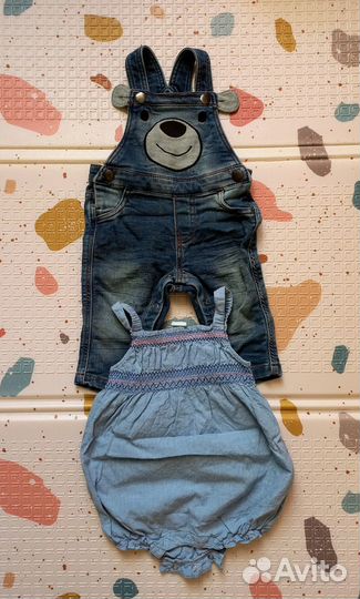 Джинсовые комбинезоны - набор р-р 68-74