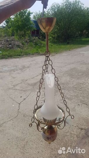 Люстра Румыния.Латунь,фарфор, рисунок деколь