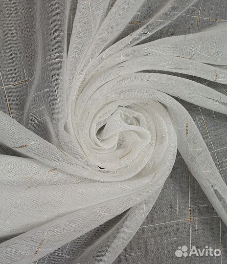 Штора Тюль Лен 270х160 белый с золотом 1шт;