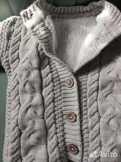 Комбинезон вязаный на меху + шапка + пинетки (р56)