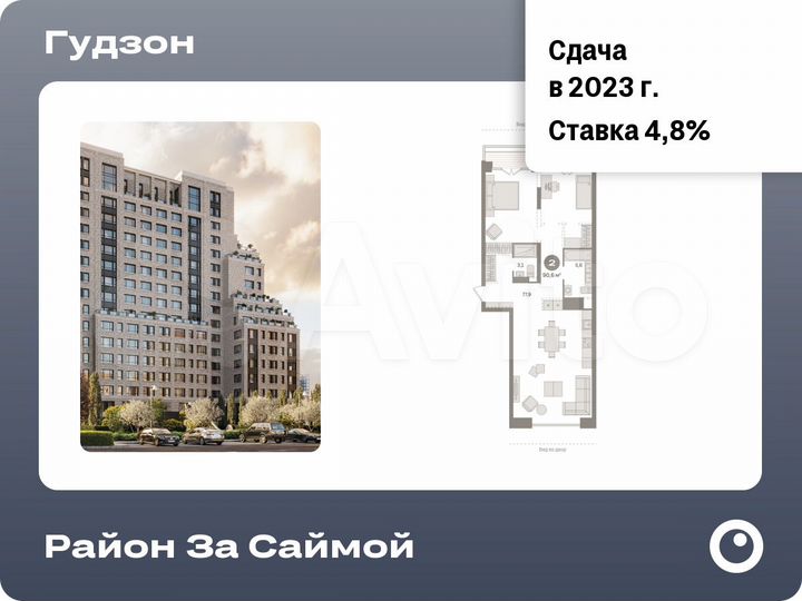 2-к. квартира, 90,6 м², 8/17 эт.