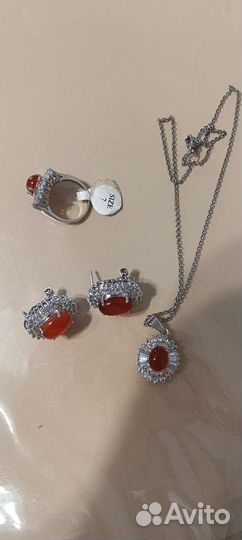 Кулон, серьги, кольцо, комплект