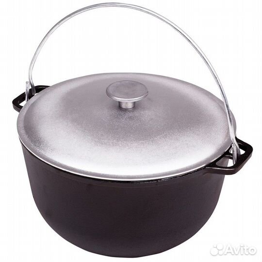 Казан котелок чугунный с алюминиевой крышкой