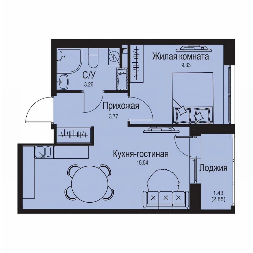 1-к. квартира, 33,3 м², 2/9 эт.