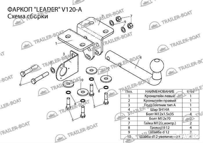 Фаркоп Volkswagen Amarok 10-20 2HA рама и крюк-шар, 50мм 6117