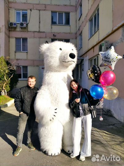 Танцующий белый Мишка/Ростовая кукла/Аниматор