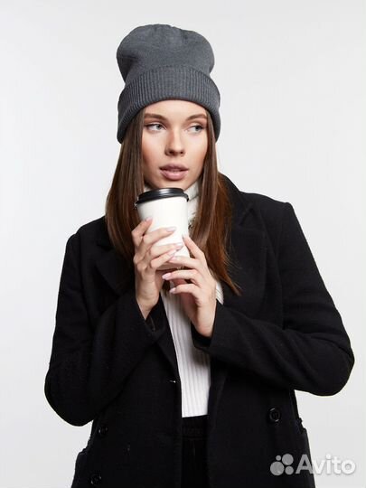 Двойная теплая шапка мелкой вязки Шапки Оптом