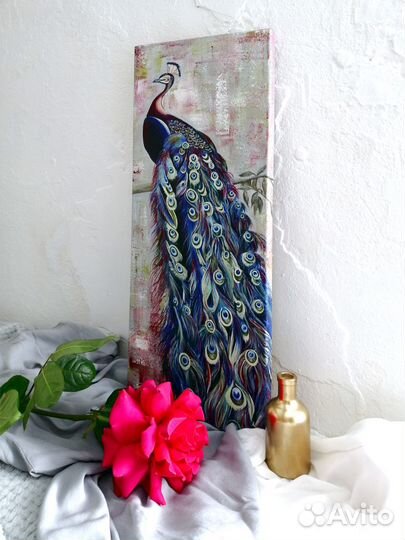 Картина для интерьера Павлин на холсте