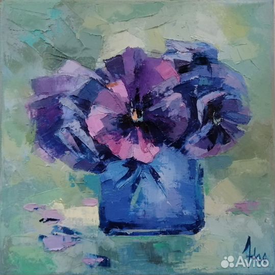 Картина маслом на холсте цветы синие